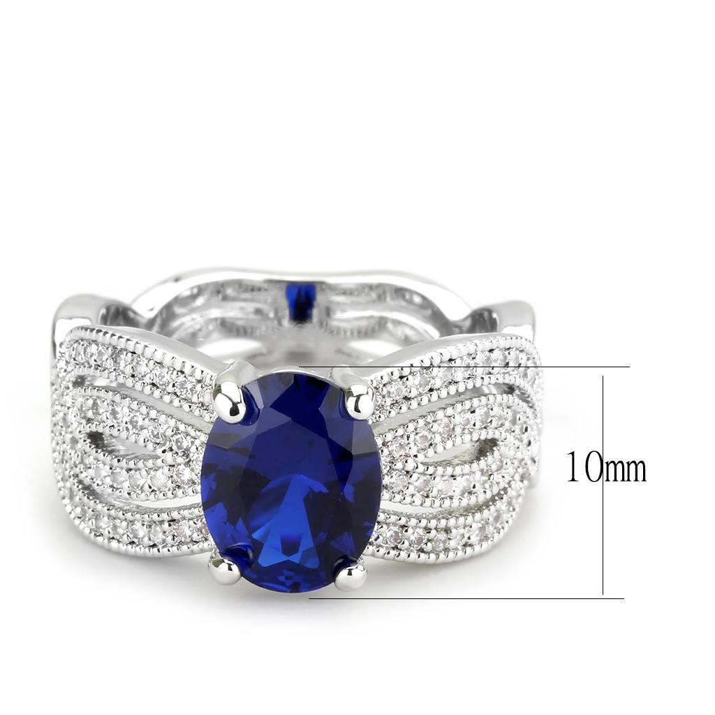 3W1564 - Rhodium Brass Ring with Synthetic Spinel in London Blue-1