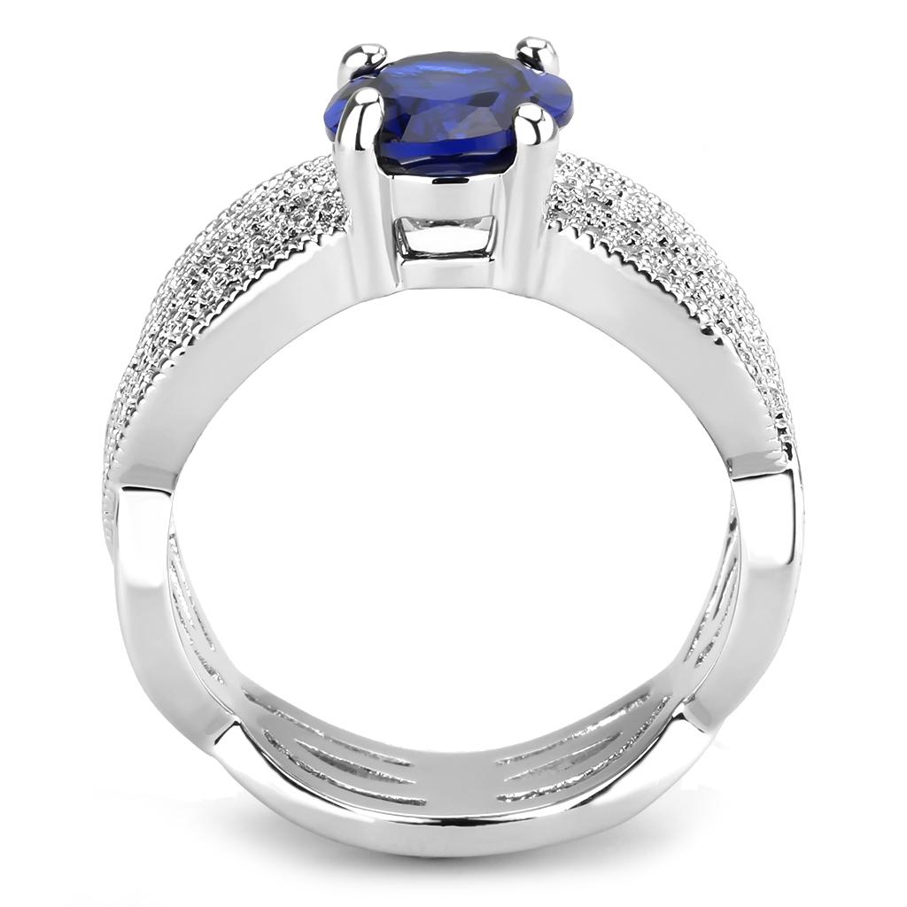 3W1564 - Rhodium Brass Ring with Synthetic Spinel in London Blue-2
