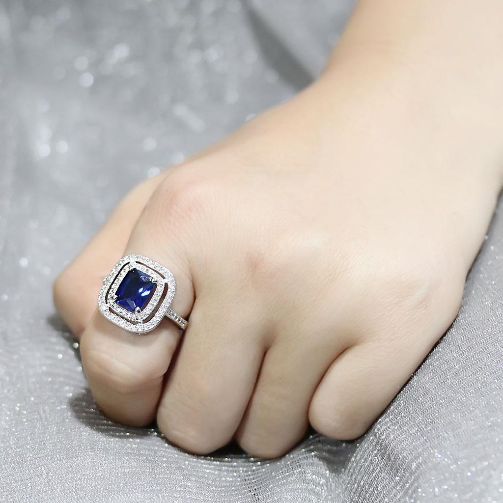 3W1565 - Rhodium Brass Ring with Synthetic Spinel in London Blue-4