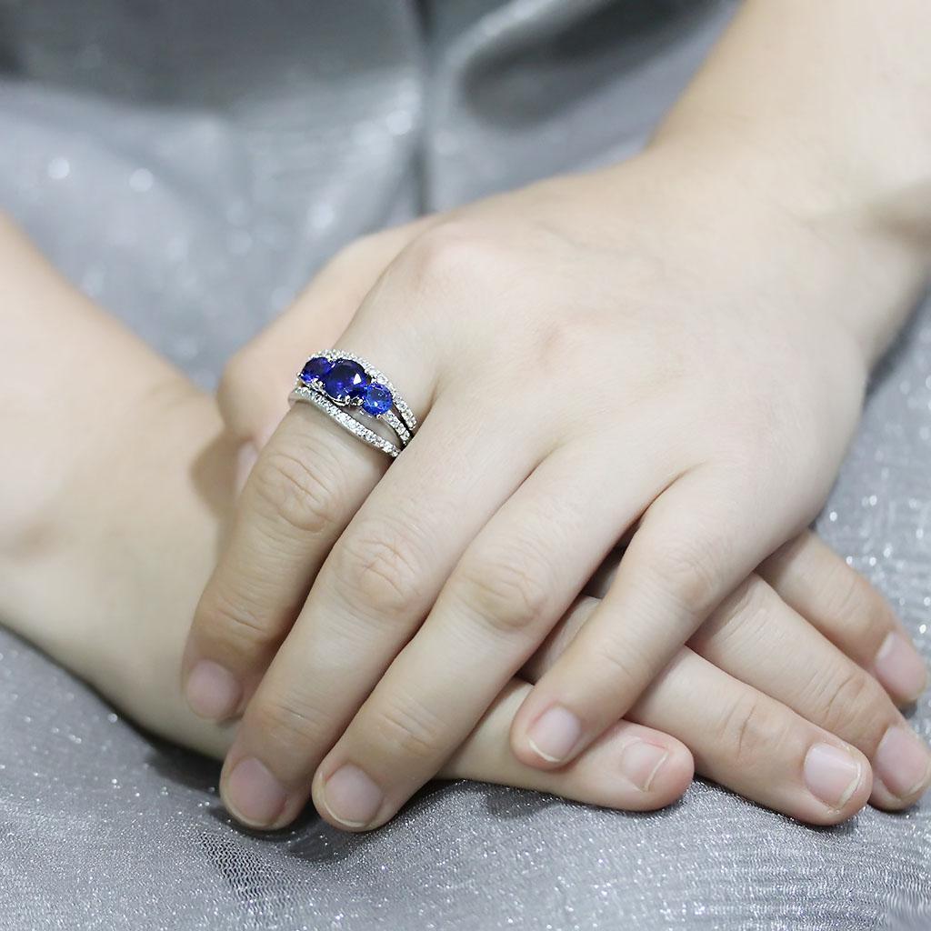 3W1566 - Rhodium Brass Ring with Synthetic Spinel in London Blue-4