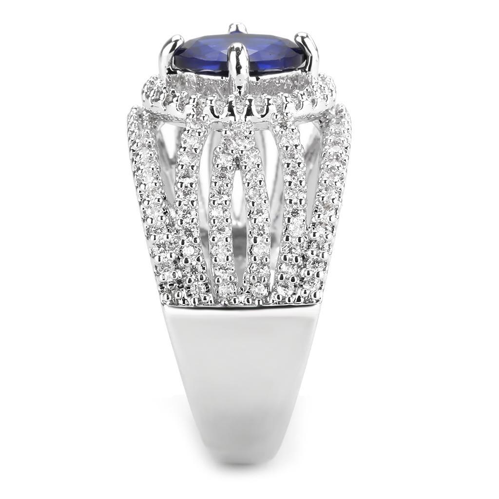 3W1567 - Rhodium Brass Ring with Synthetic Spinel in London Blue-3