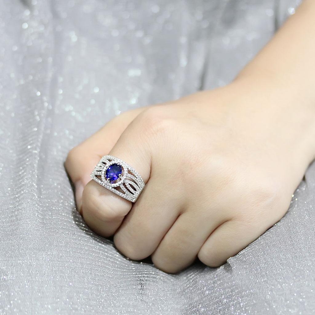 3W1567 - Rhodium Brass Ring with Synthetic Spinel in London Blue-4