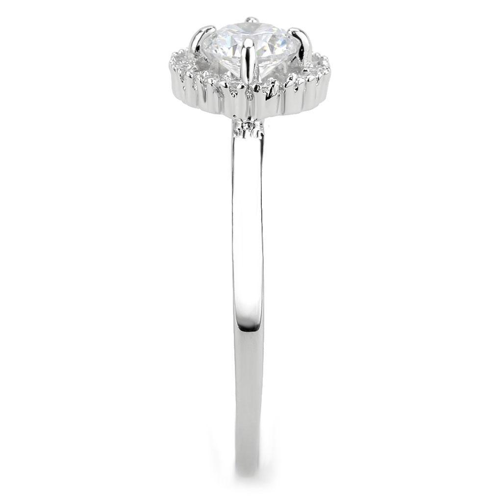 3W1570 - Rhodium Brass Ring with AAA Grade CZ  in Clear-4