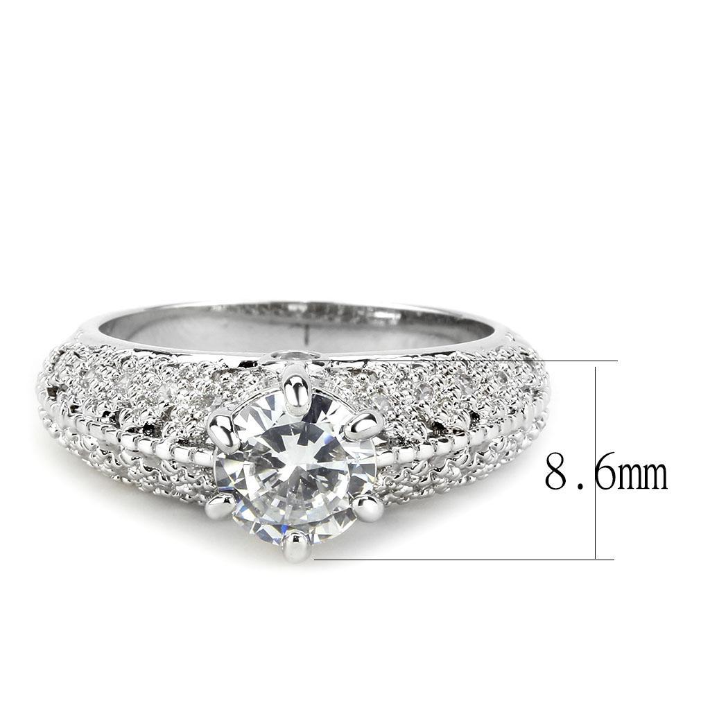 3W1576 - Rhodium Brass Ring with AAA Grade CZ  in Clear-2