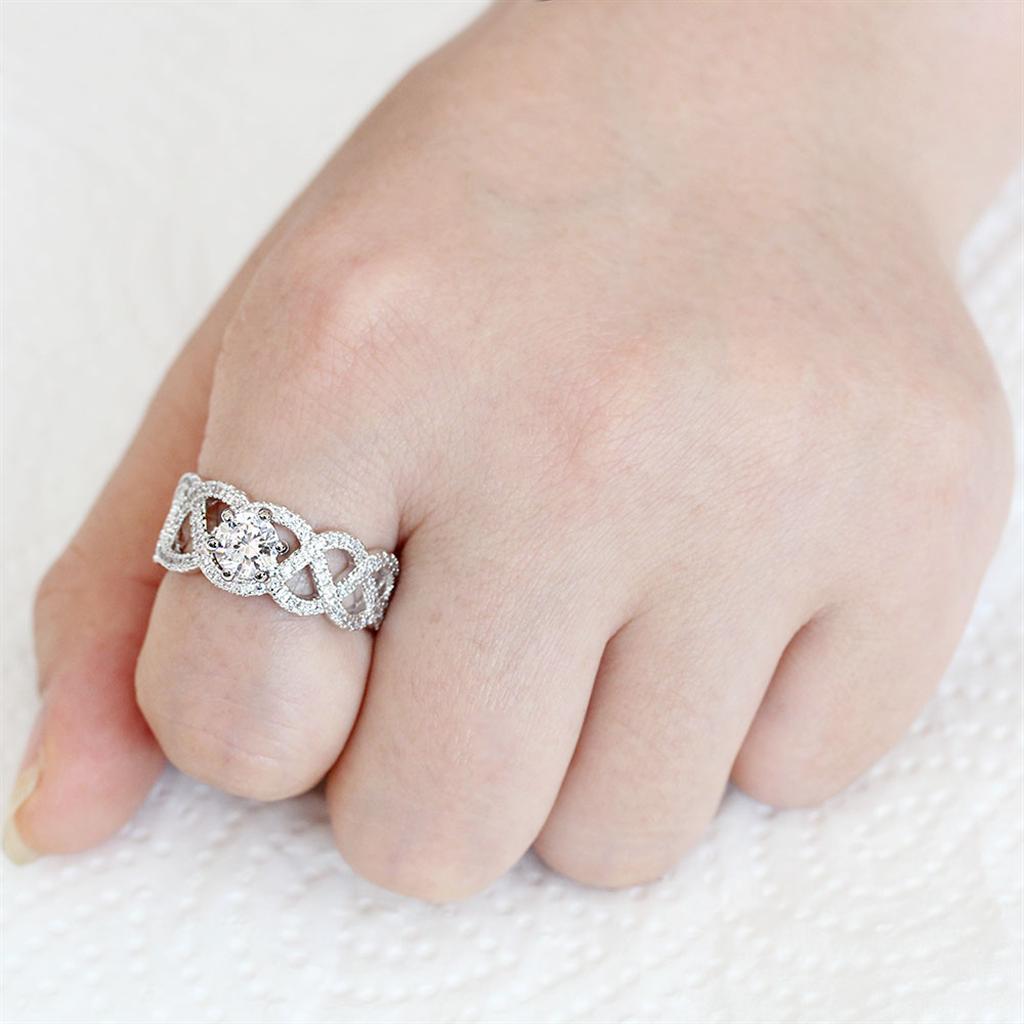 3W1577 - Rhodium Brass Ring with AAA Grade CZ  in Clear-1