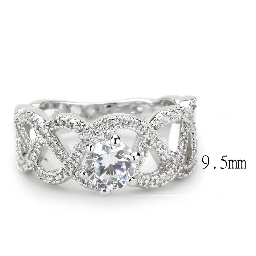 3W1577 - Rhodium Brass Ring with AAA Grade CZ  in Clear-2