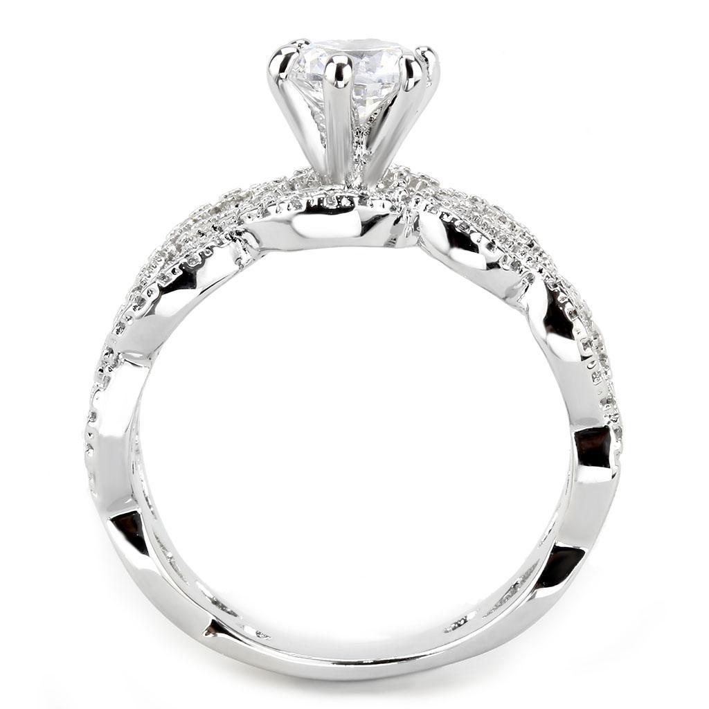3W1577 - Rhodium Brass Ring with AAA Grade CZ  in Clear-3
