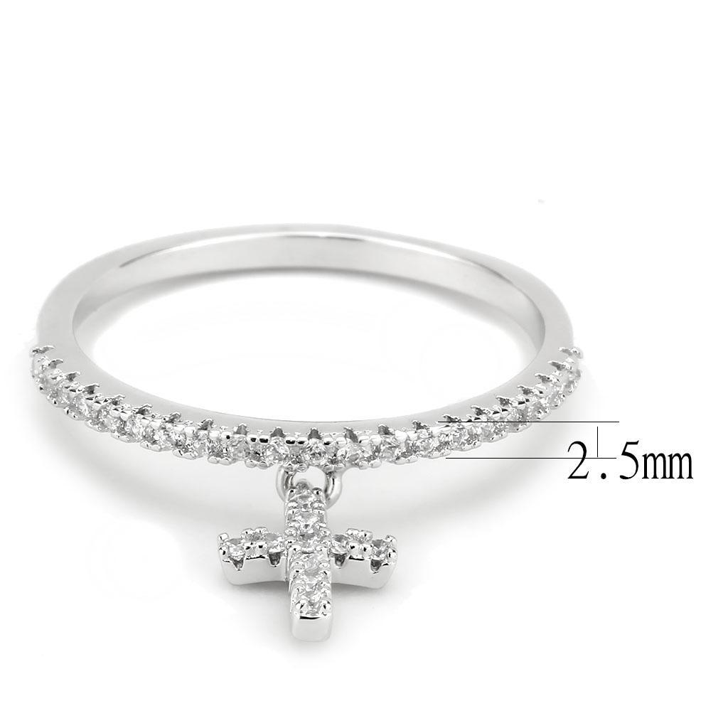 3W1578 - Rhodium Brass Ring with AAA Grade CZ  in Clear-2