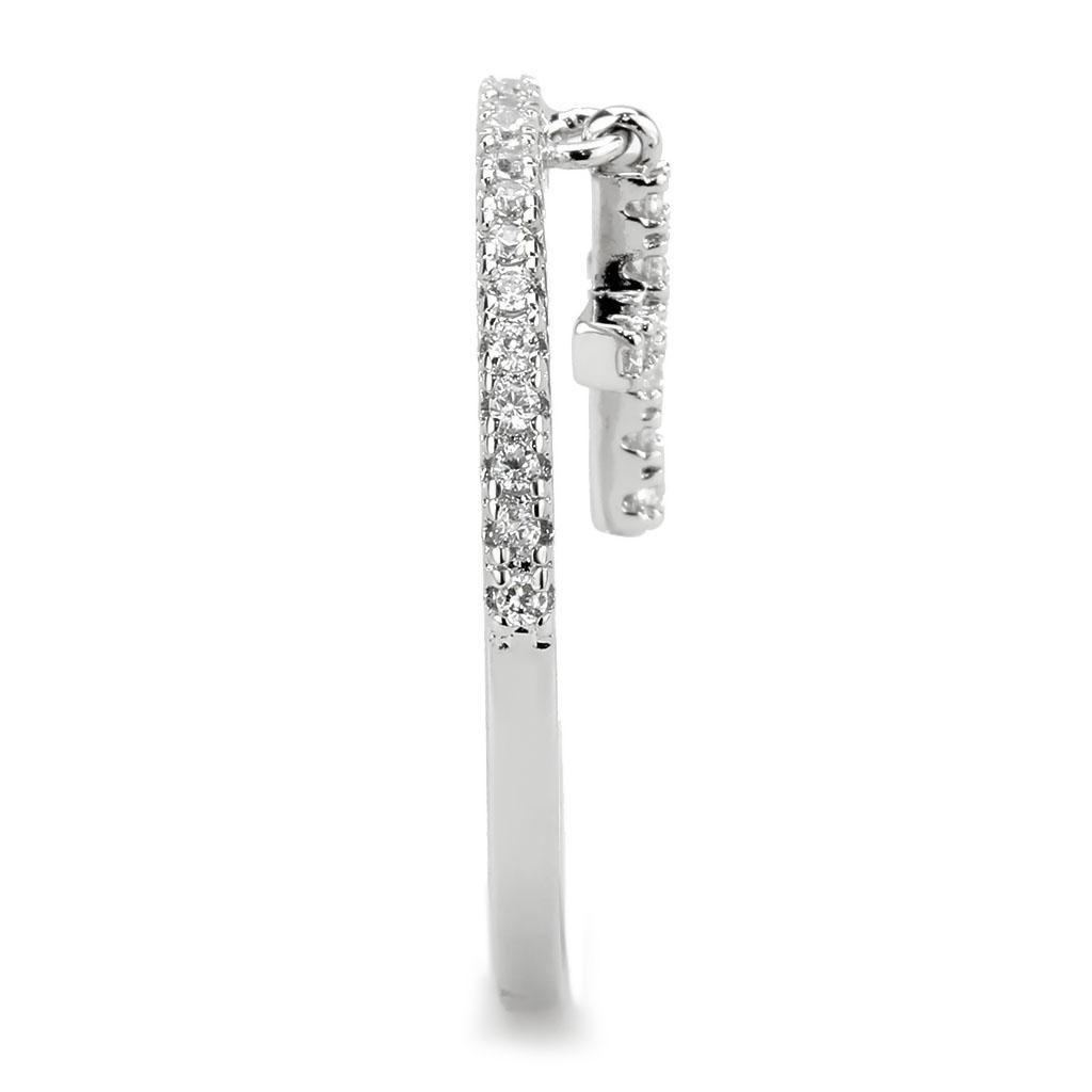 3W1578 - Rhodium Brass Ring with AAA Grade CZ  in Clear-4