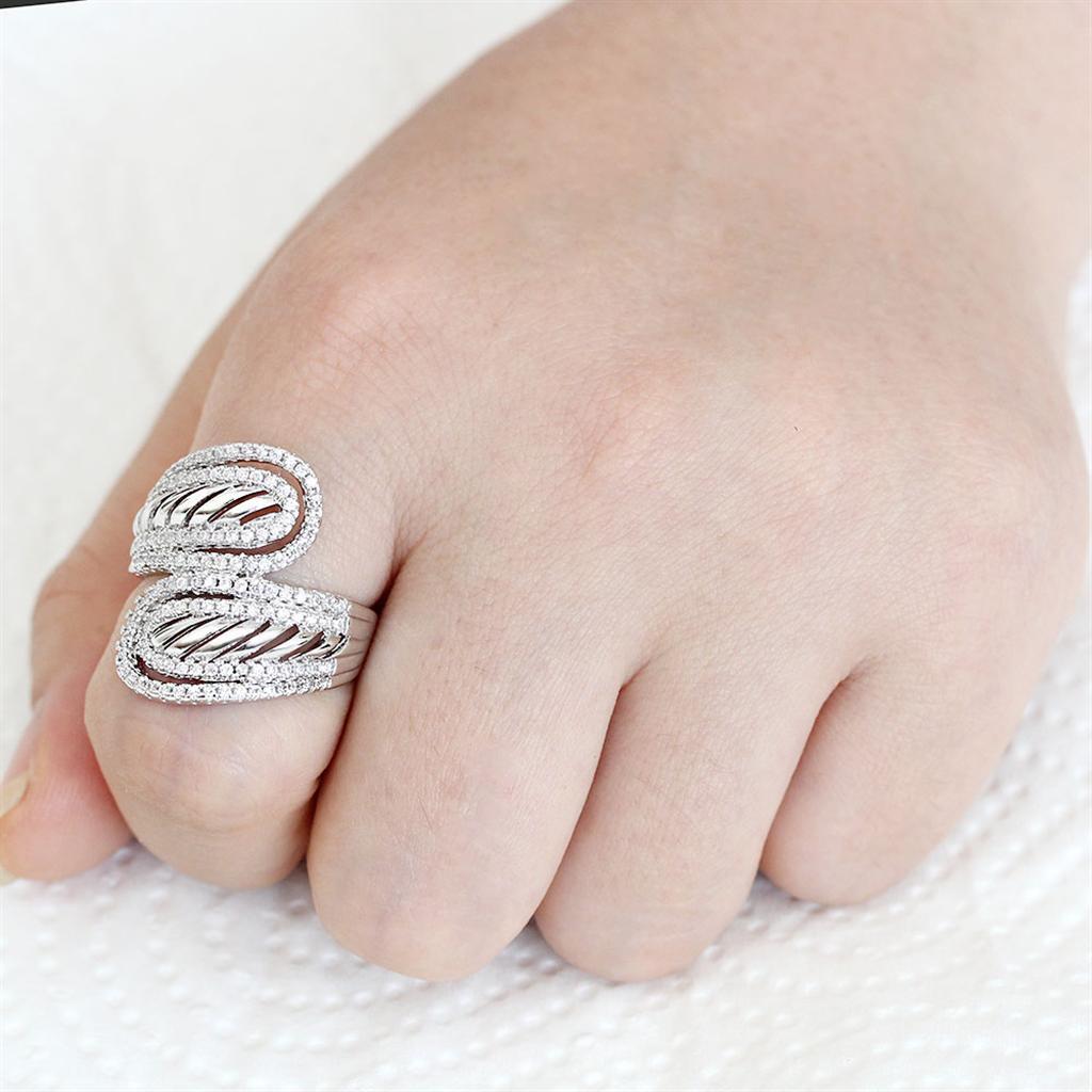 3W1582 - Rhodium Brass Ring with AAA Grade CZ  in Clear-1