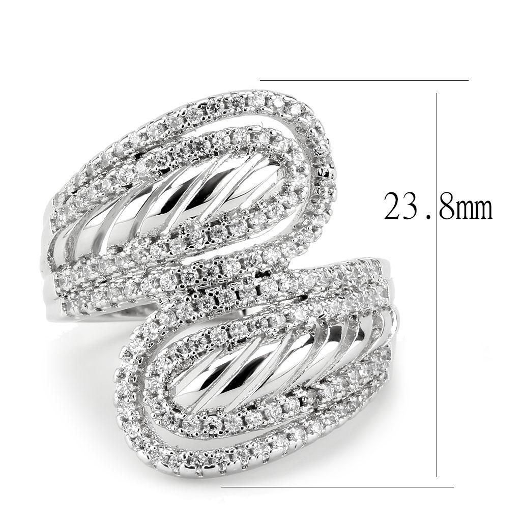 3W1582 - Rhodium Brass Ring with AAA Grade CZ  in Clear-2