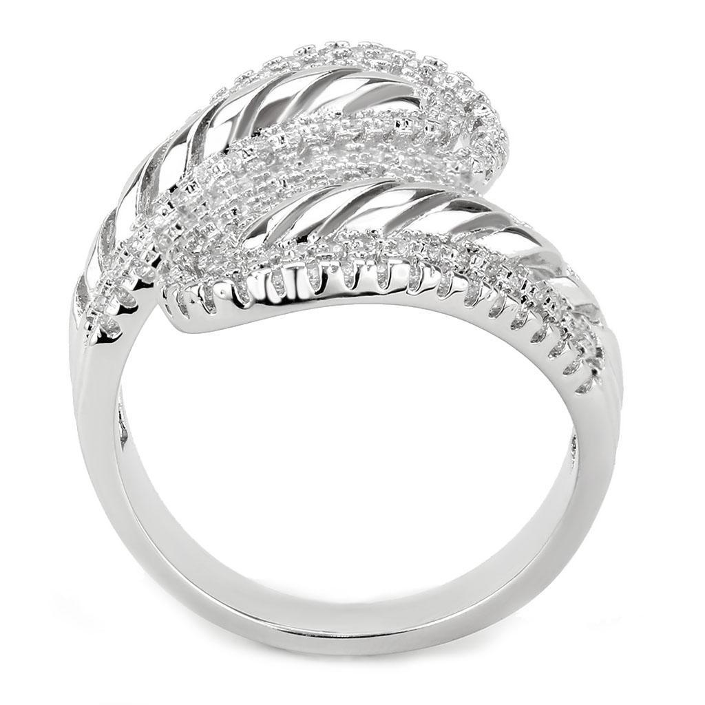 3W1582 - Rhodium Brass Ring with AAA Grade CZ  in Clear-3