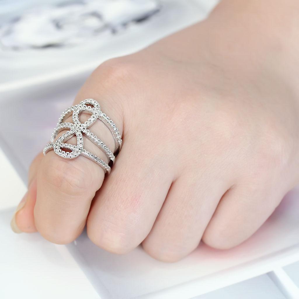 3W1587 - Rhodium Brass Ring with AAA Grade CZ  in Clear-1