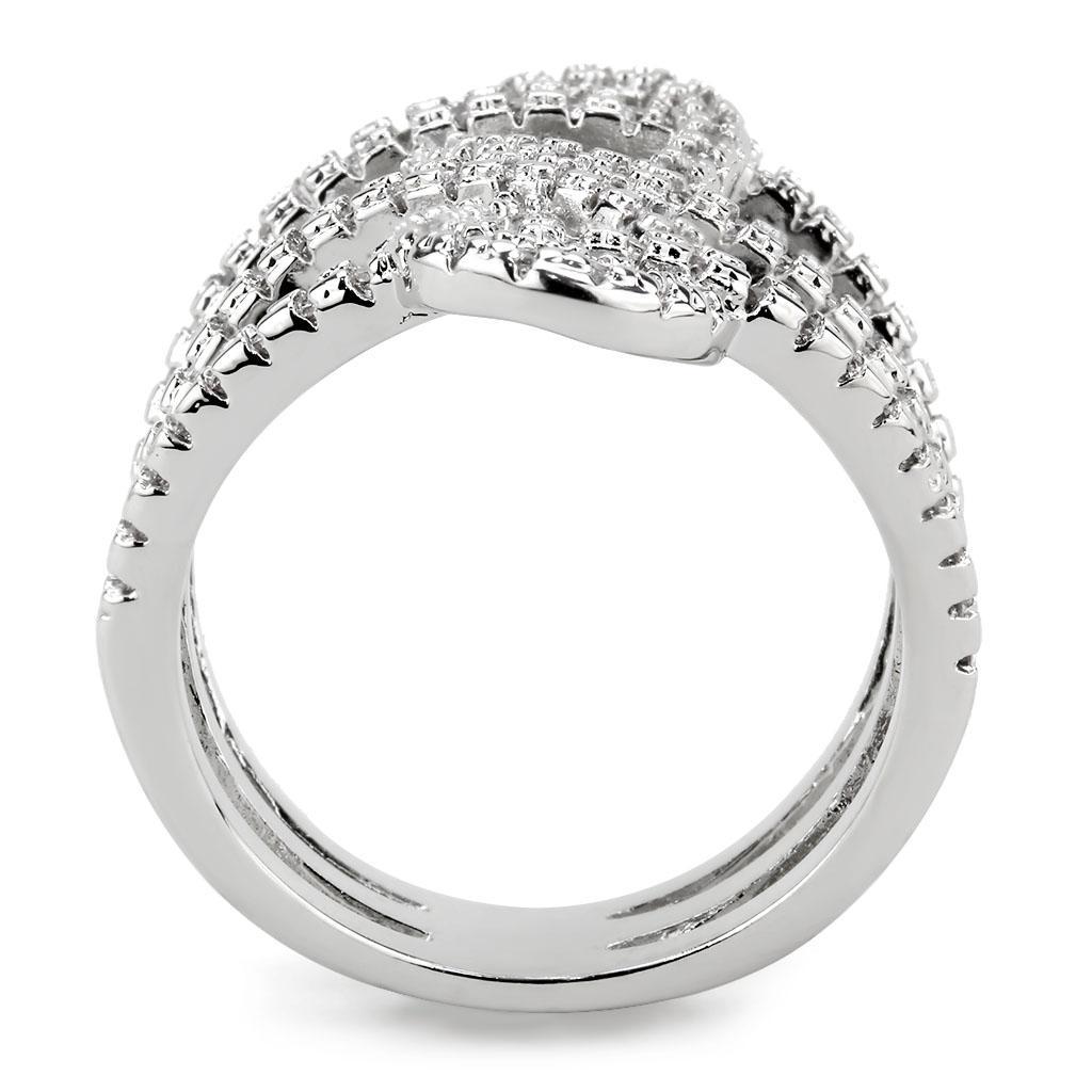 3W1587 - Rhodium Brass Ring with AAA Grade CZ  in Clear-3