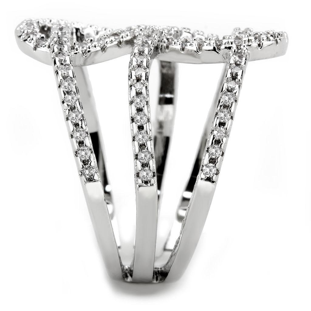 3W1587 - Rhodium Brass Ring with AAA Grade CZ  in Clear-4