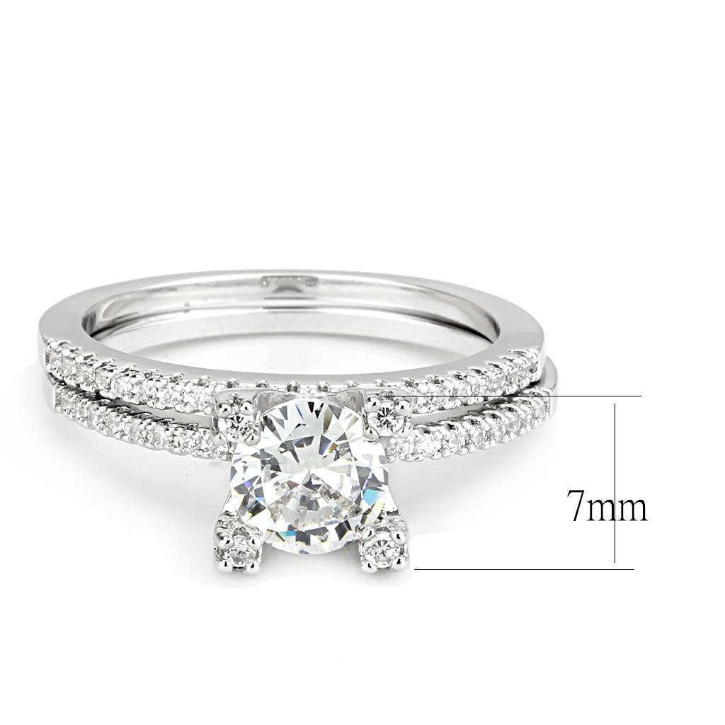 3W1589 - Rhodium Brass Ring with AAA Grade CZ  in Clear-1