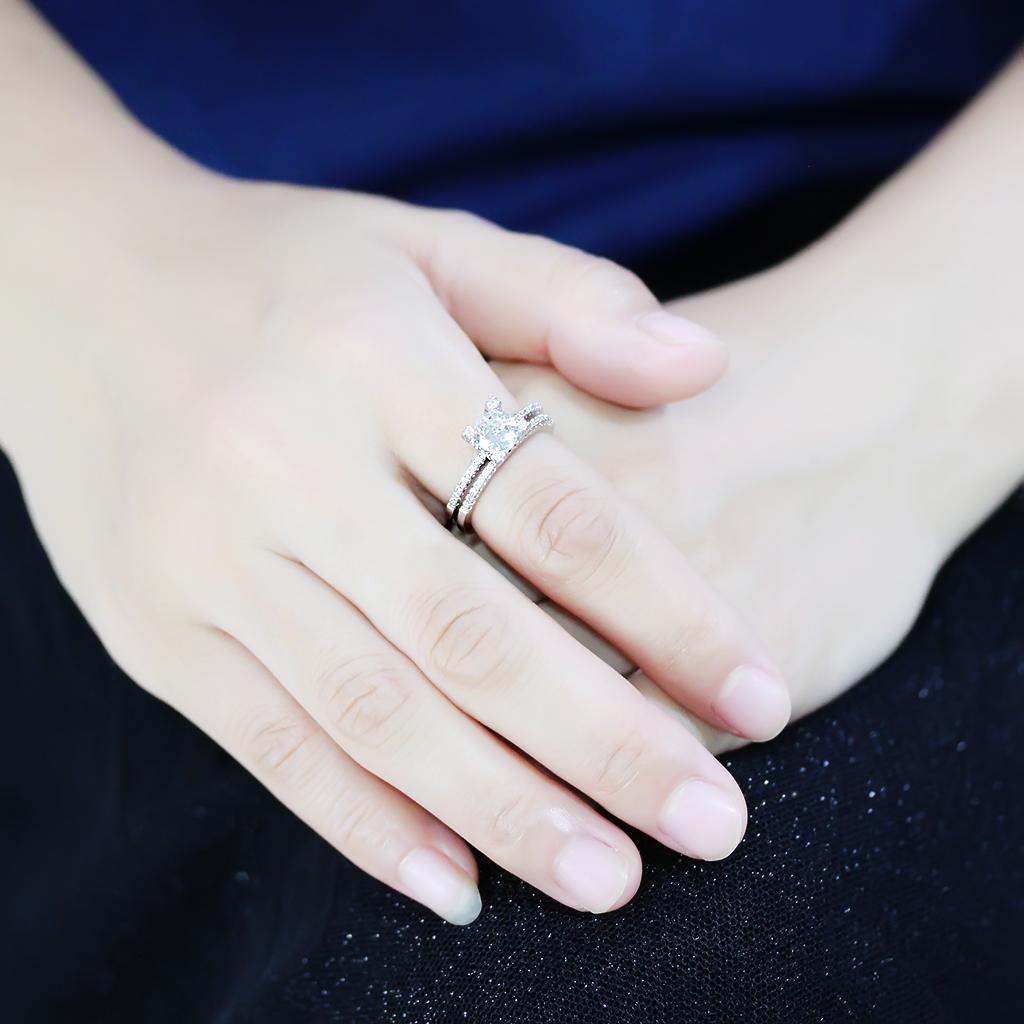 3W1589 - Rhodium Brass Ring with AAA Grade CZ  in Clear-4