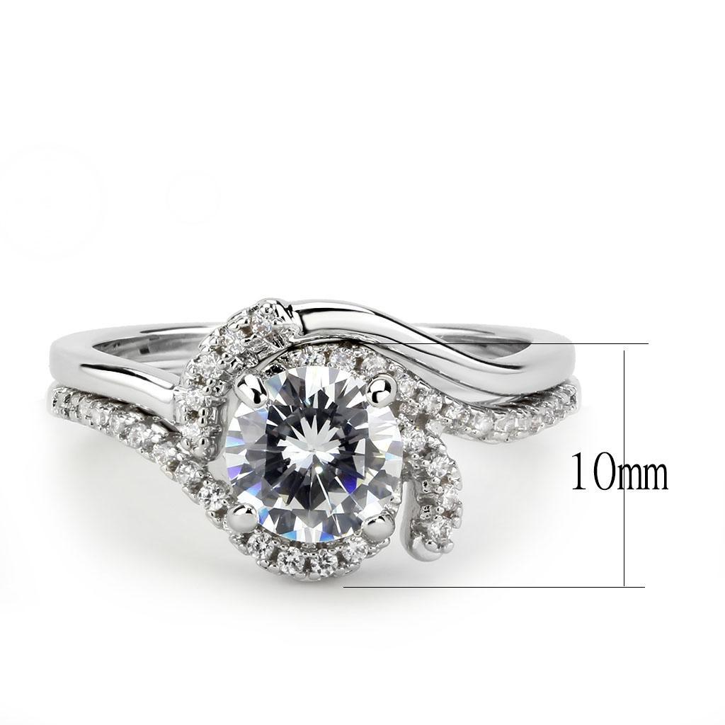 3W1591 - Rhodium Brass Ring with AAA Grade CZ  in Clear-2