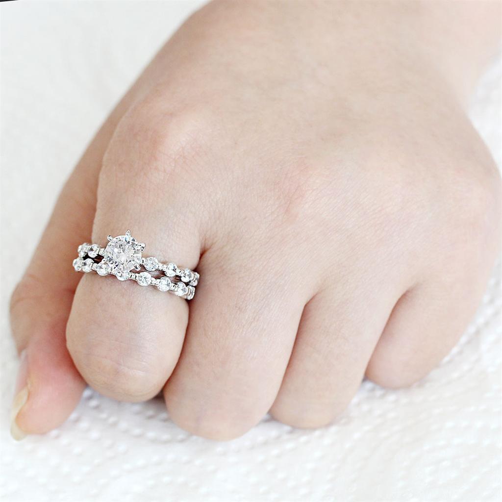 3W1593 - Rhodium Brass Ring with AAA Grade CZ  in Clear-1