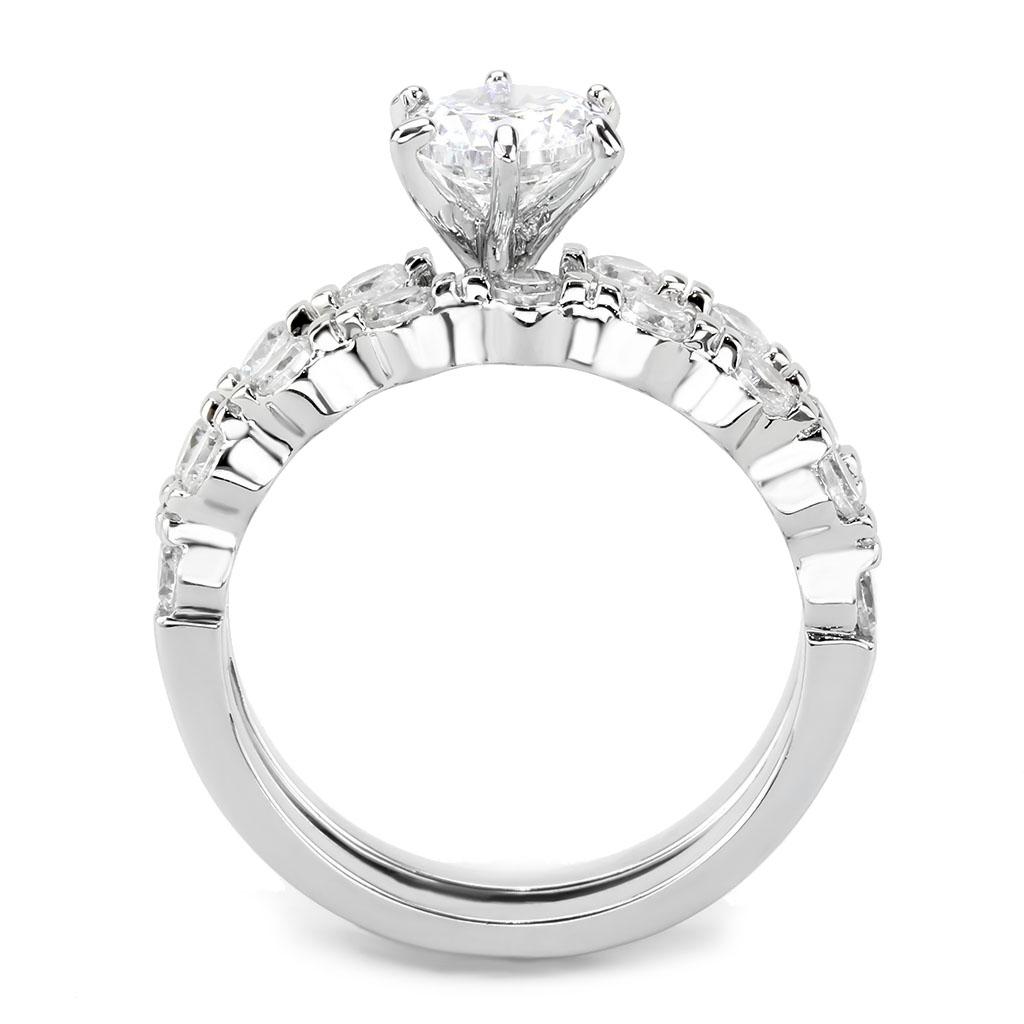 3W1593 - Rhodium Brass Ring with AAA Grade CZ  in Clear-3