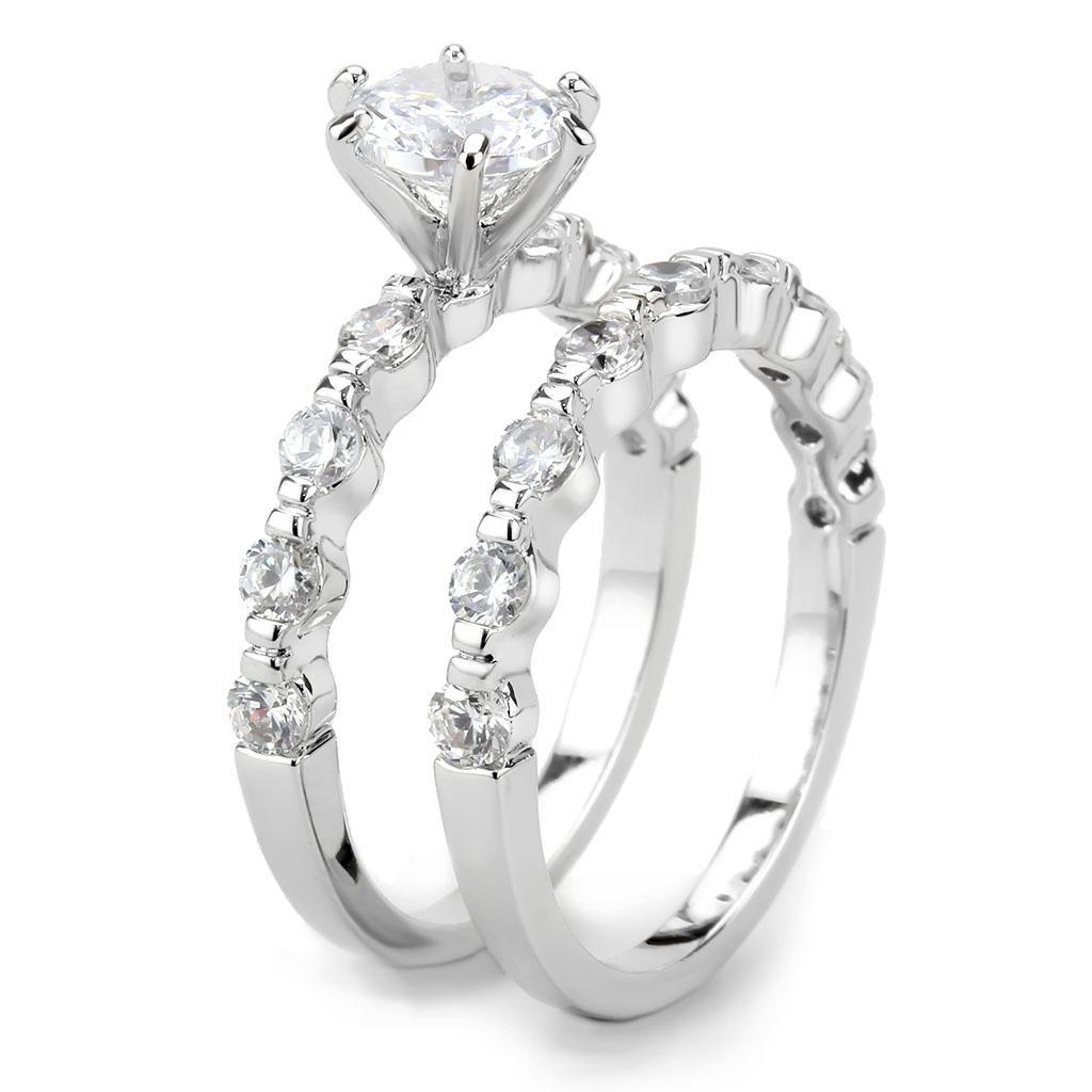 3W1593 - Rhodium Brass Ring with AAA Grade CZ  in Clear-4