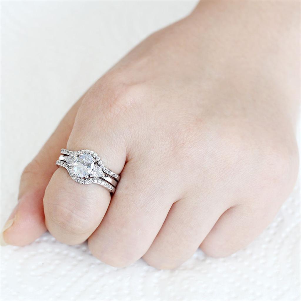 3W1594 - Rhodium Brass Ring with AAA Grade CZ  in Clear-1