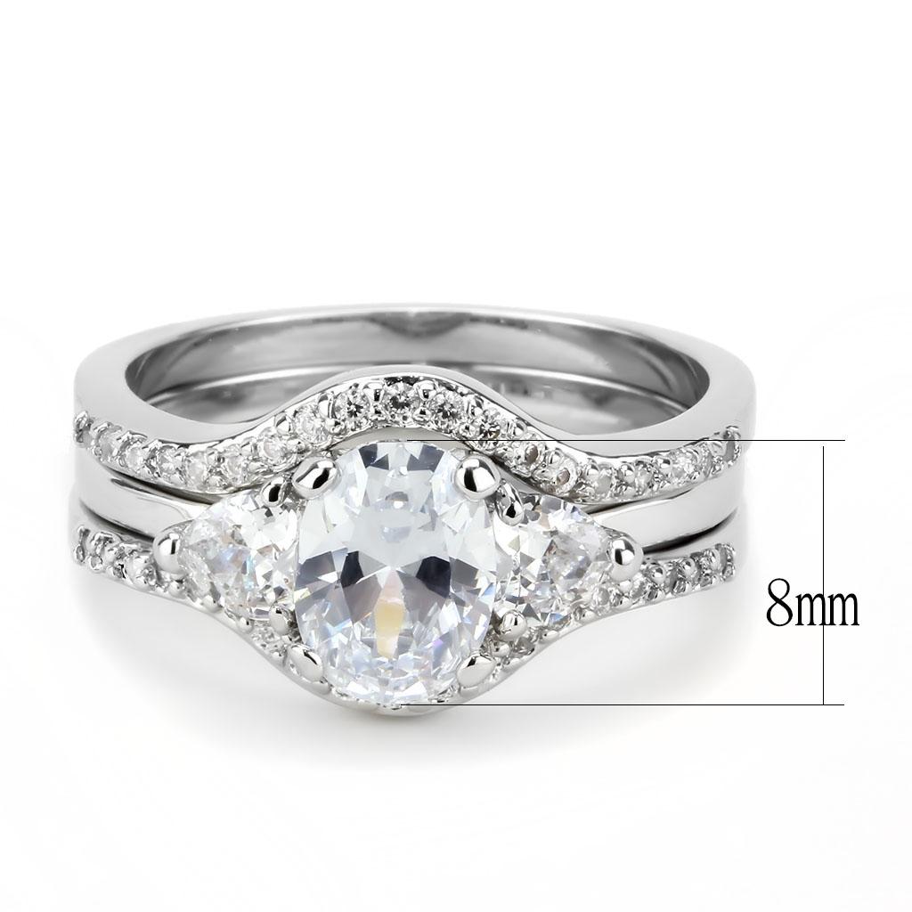 3W1594 - Rhodium Brass Ring with AAA Grade CZ  in Clear-2