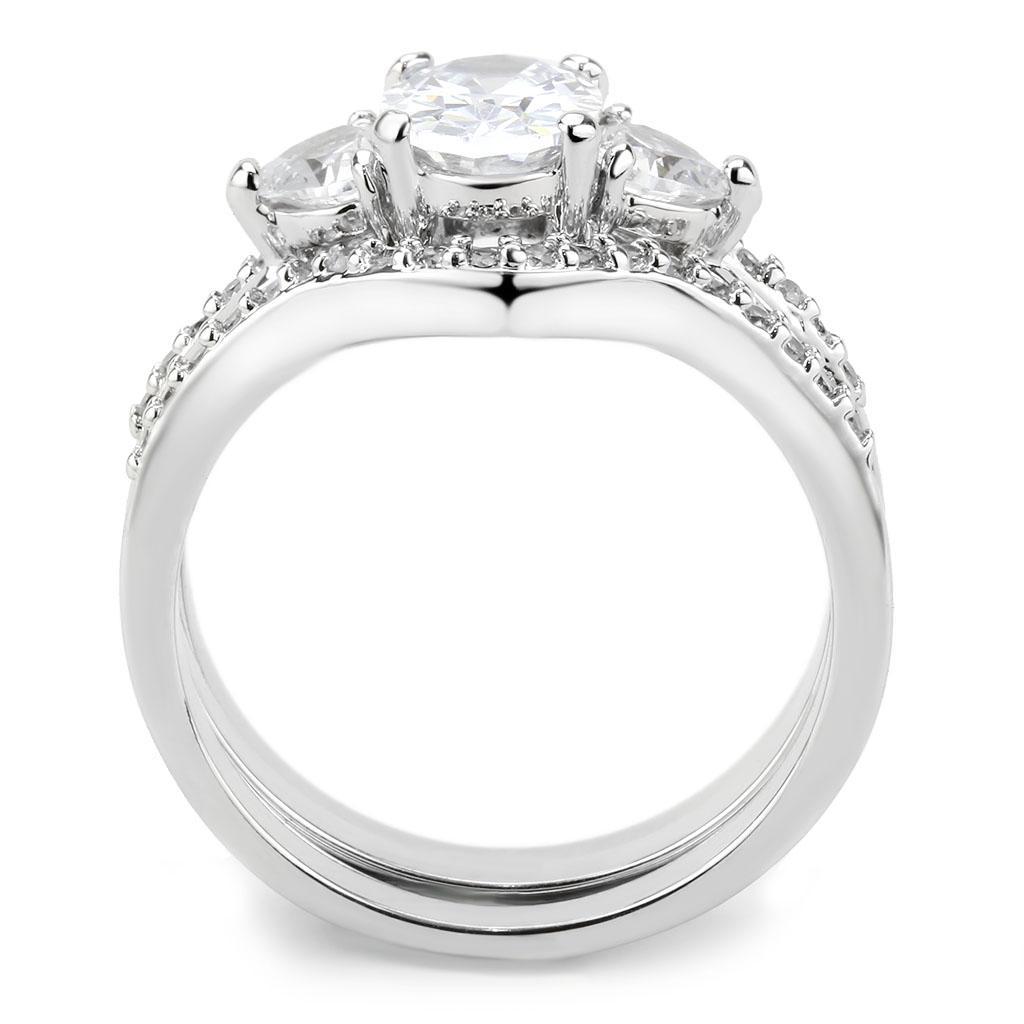 3W1594 - Rhodium Brass Ring with AAA Grade CZ  in Clear-3