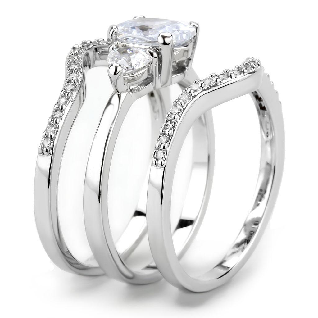 3W1594 - Rhodium Brass Ring with AAA Grade CZ  in Clear-4