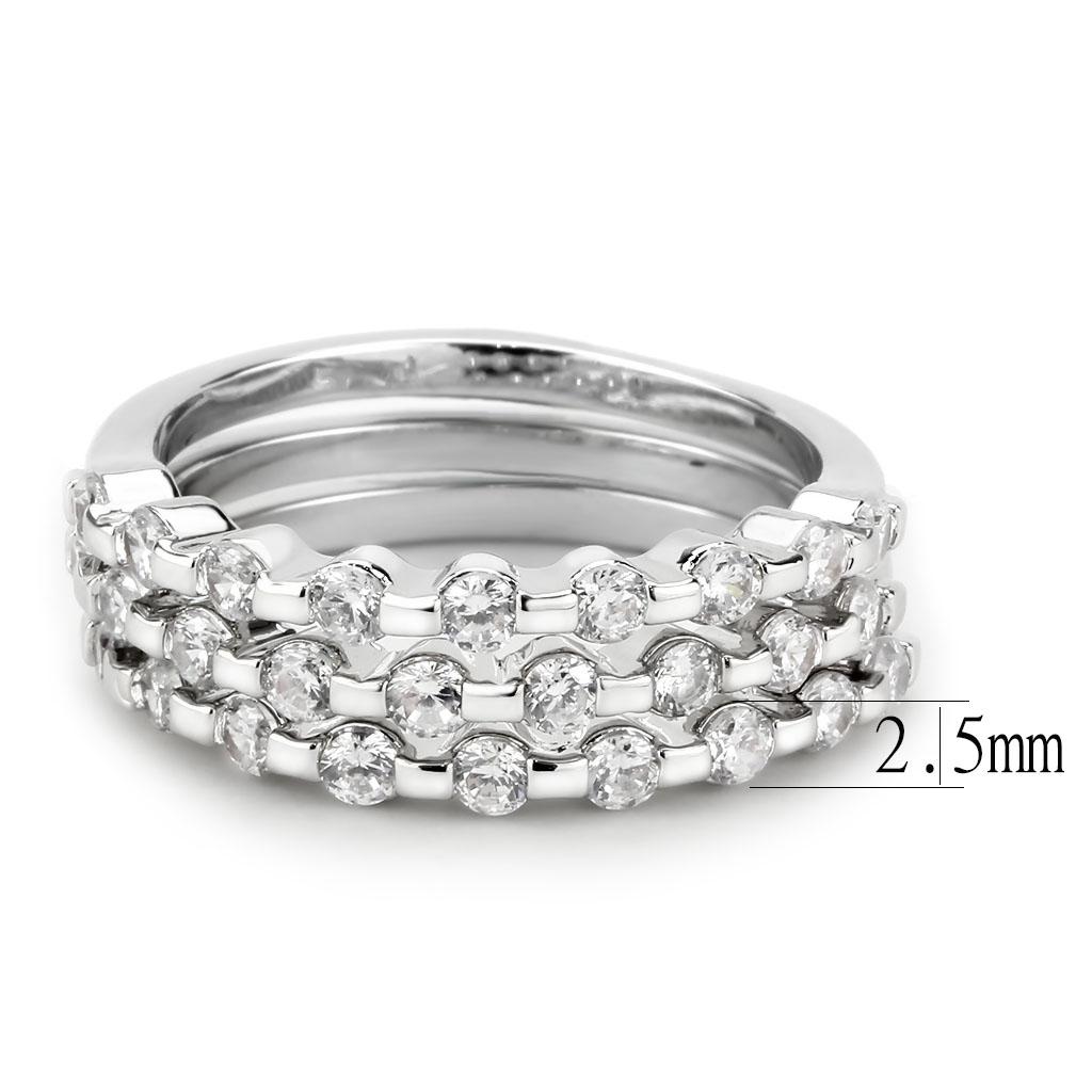 3W1595 - Rhodium Brass Ring with AAA Grade CZ  in Clear-2