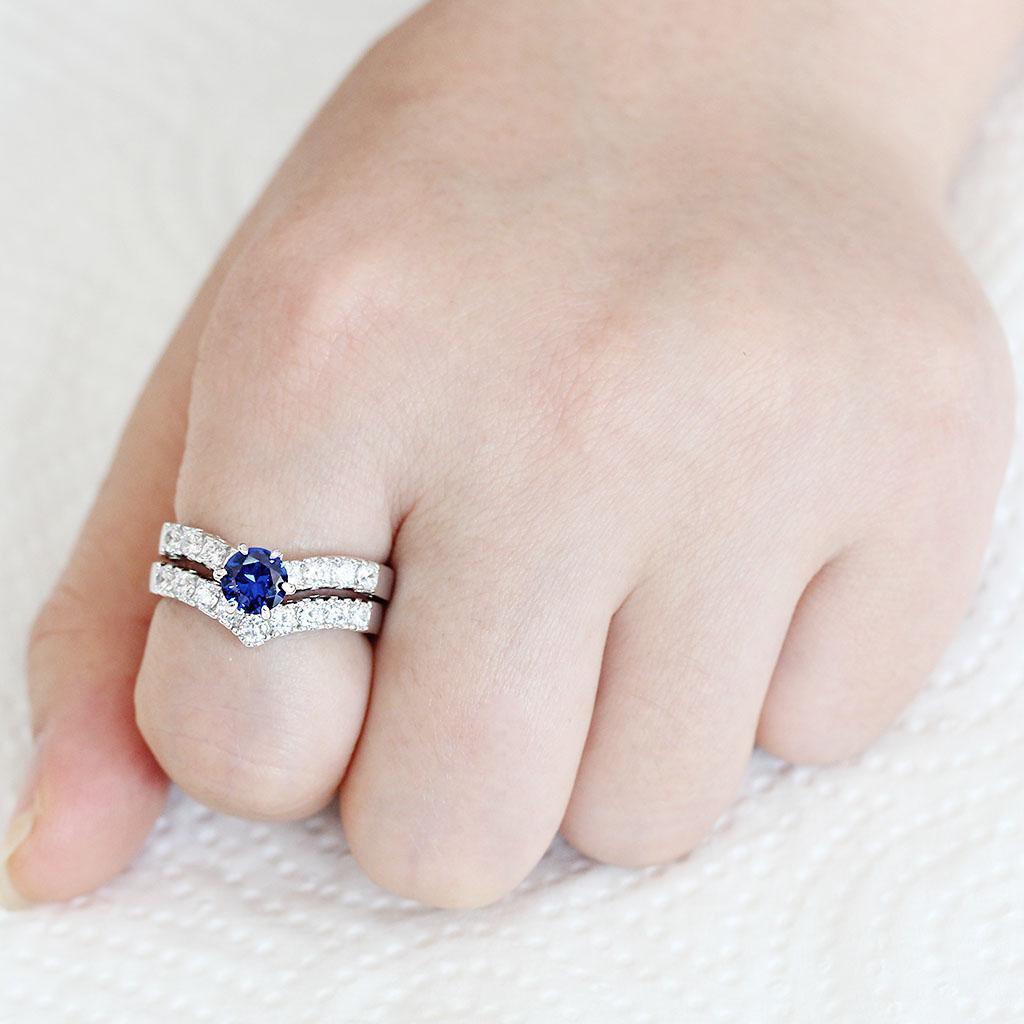 3W1596 - Rhodium Brass Ring with AAA Grade CZ  in London Blue-1