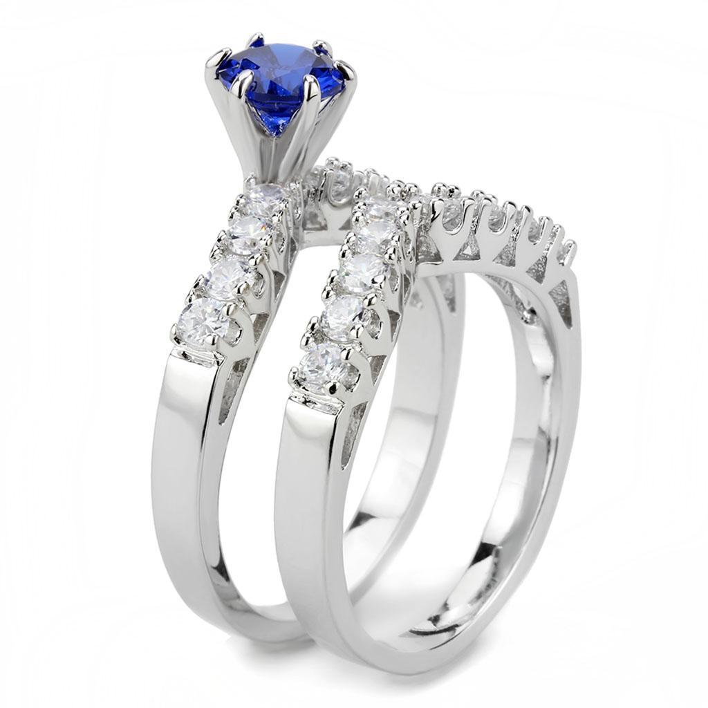 3W1596 - Rhodium Brass Ring with AAA Grade CZ  in London Blue-4