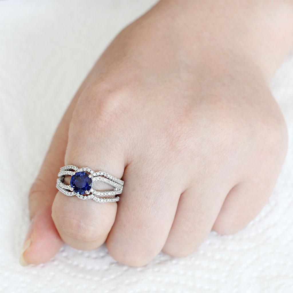 3W1597 - Rhodium Brass Ring with AAA Grade CZ  in London Blue-1