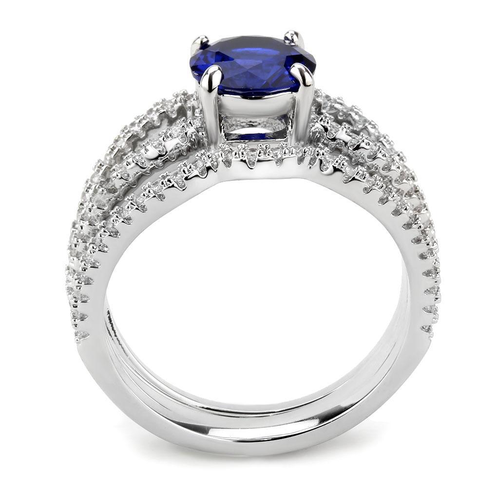 3W1597 - Rhodium Brass Ring with AAA Grade CZ  in London Blue-3