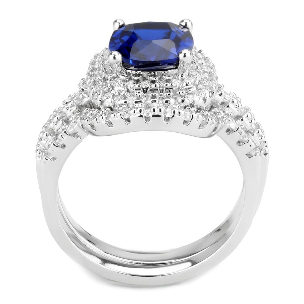 3W1599 - Rhodium Brass Ring with Synthetic Spinel in London Blue-2