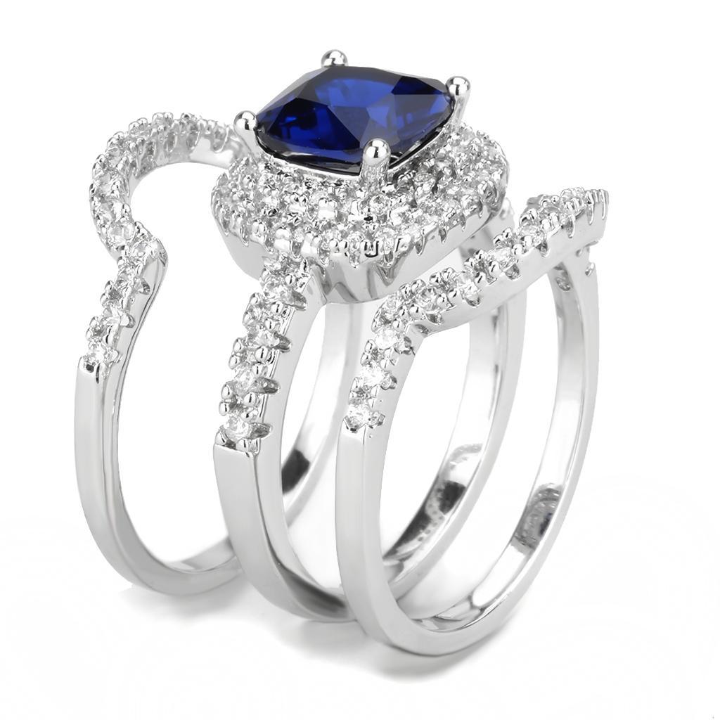 3W1599 - Rhodium Brass Ring with Synthetic Spinel in London Blue-3