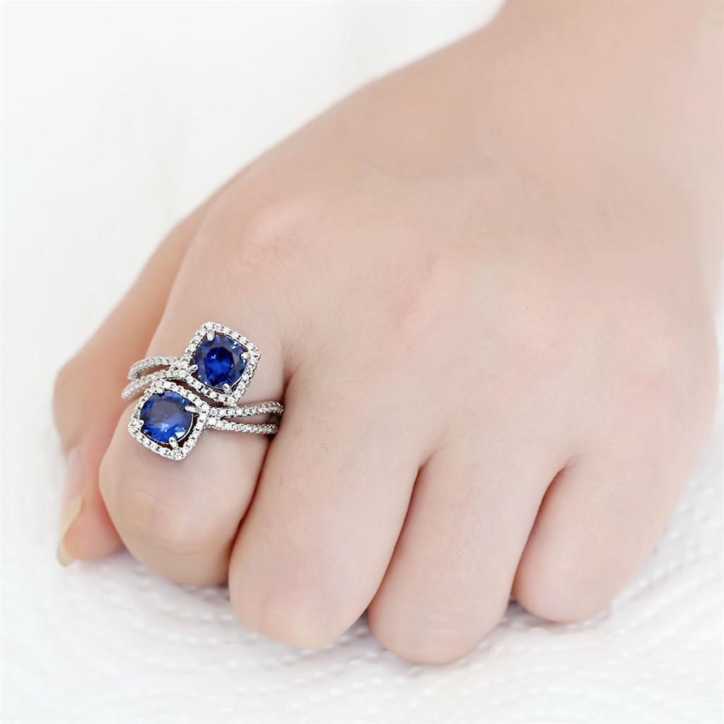 3W1600 - Rhodium Brass Ring with AAA Grade CZ  in London Blue-1