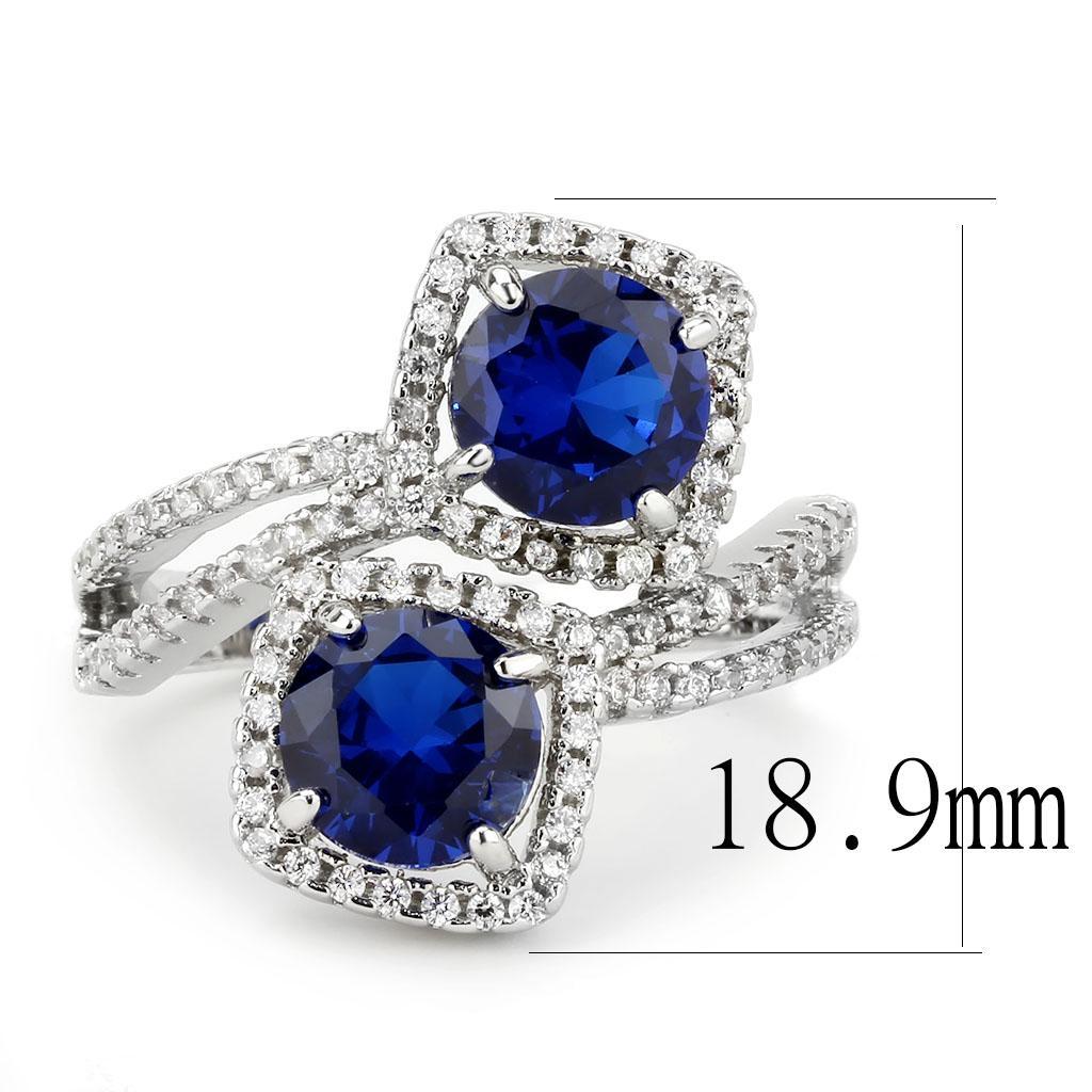 3W1600 - Rhodium Brass Ring with AAA Grade CZ  in London Blue-2