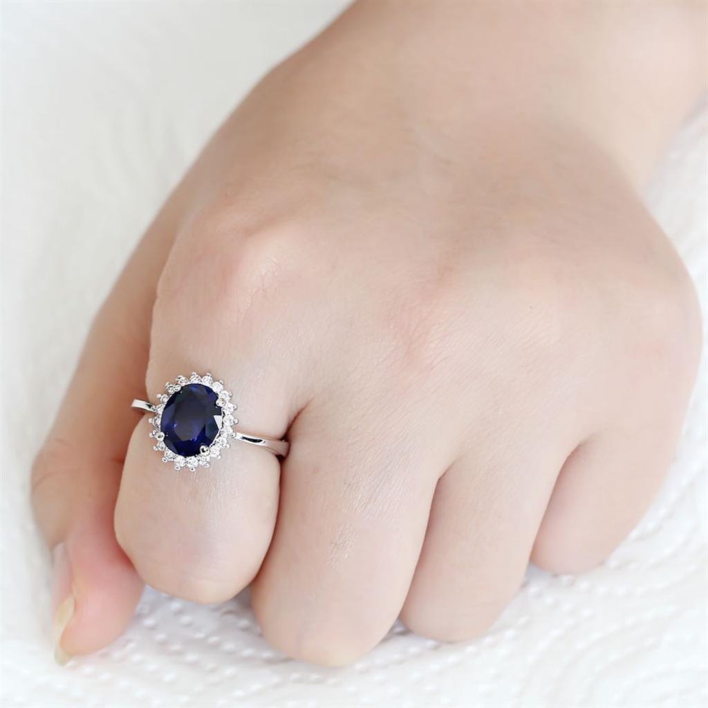 3W1602 - Rhodium Brass Ring with AAA Grade CZ  in London Blue-1