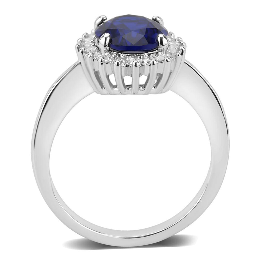 3W1602 - Rhodium Brass Ring with AAA Grade CZ  in London Blue-3