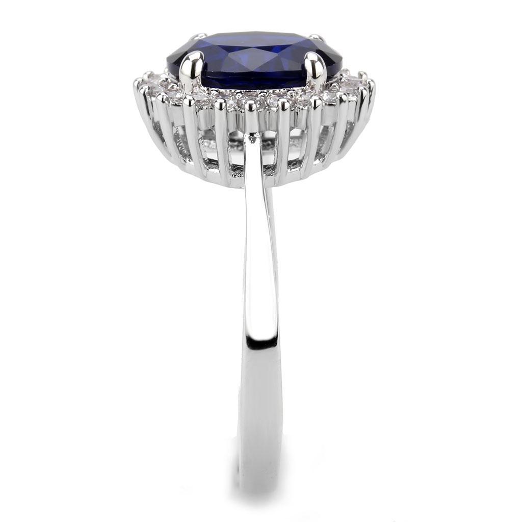 3W1602 - Rhodium Brass Ring with AAA Grade CZ  in London Blue-4
