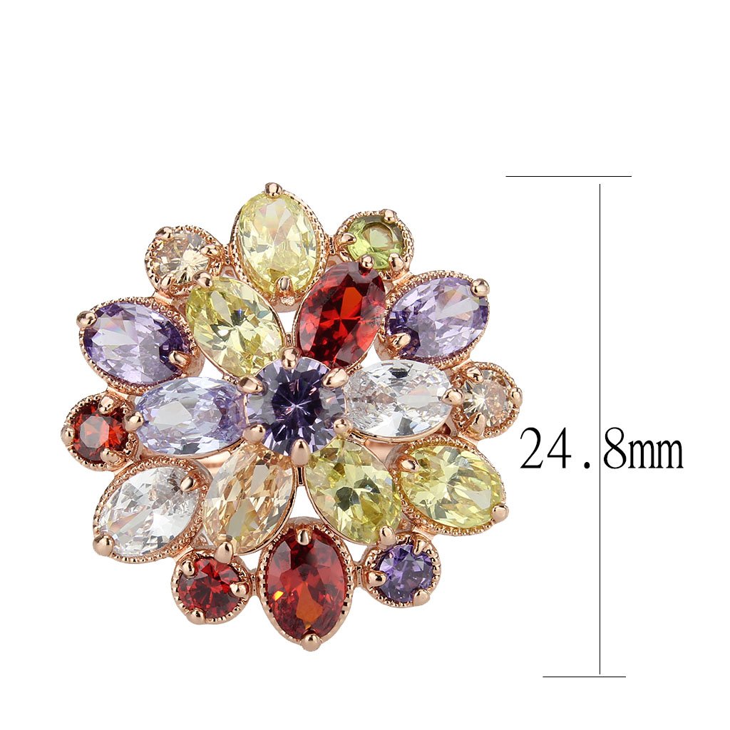 3W1603 - Rose Gold Brass Ring with AAA Grade CZ in MultiColor-1