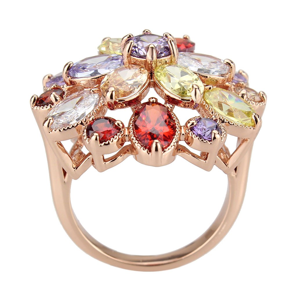 3W1603 - Rose Gold Brass Ring with AAA Grade CZ in MultiColor-2