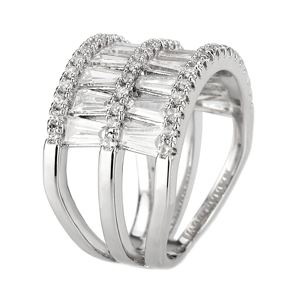 3W1606 - Rhodium Brass Ring with AAA Grade CZ in Clear-3