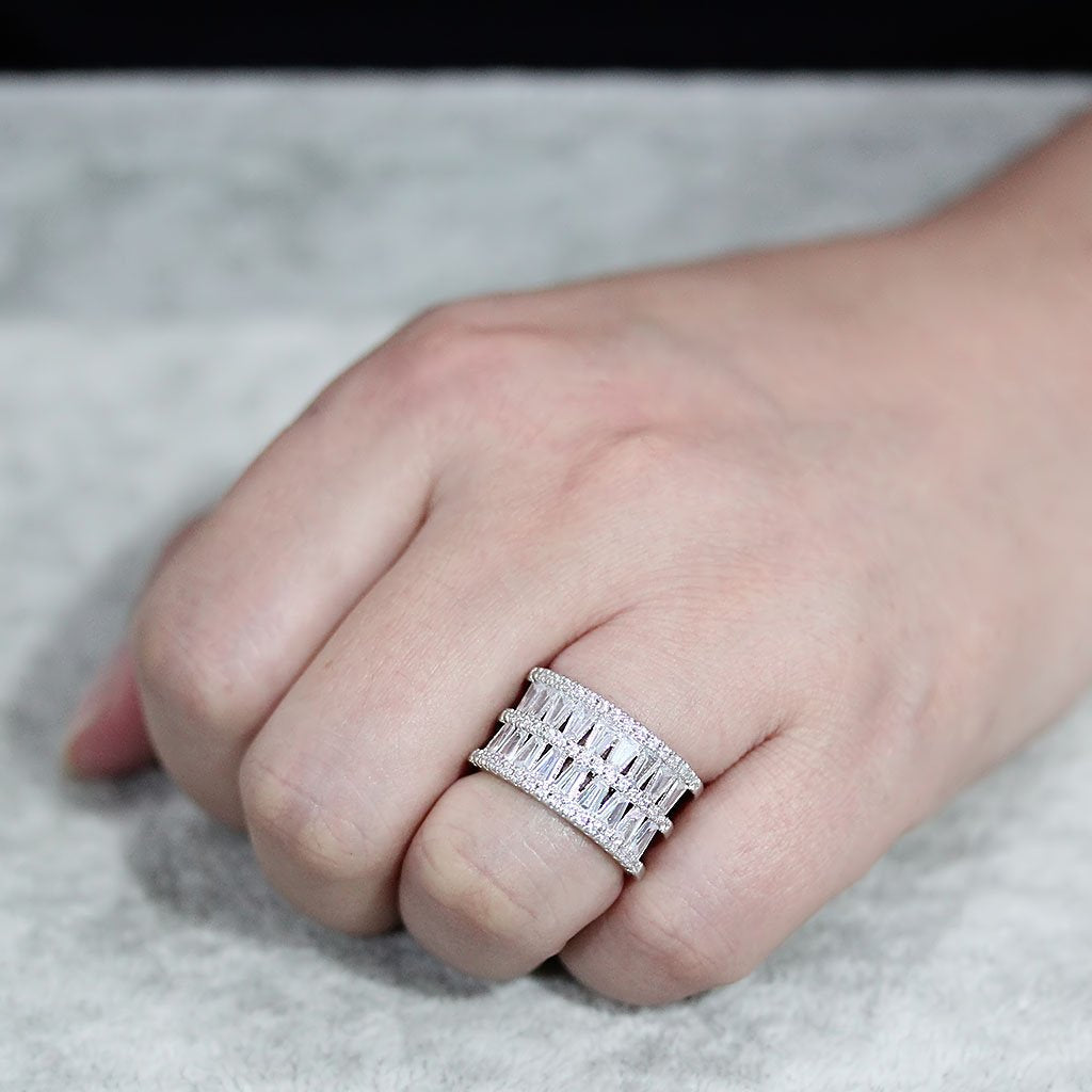 3W1606 - Rhodium Brass Ring with AAA Grade CZ in Clear-4