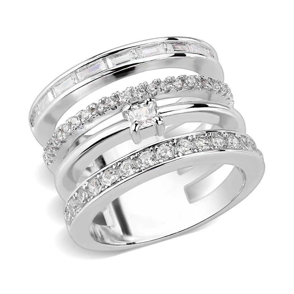 3W1607 - Rhodium Brass Ring with AAA Grade CZ in Clear-0