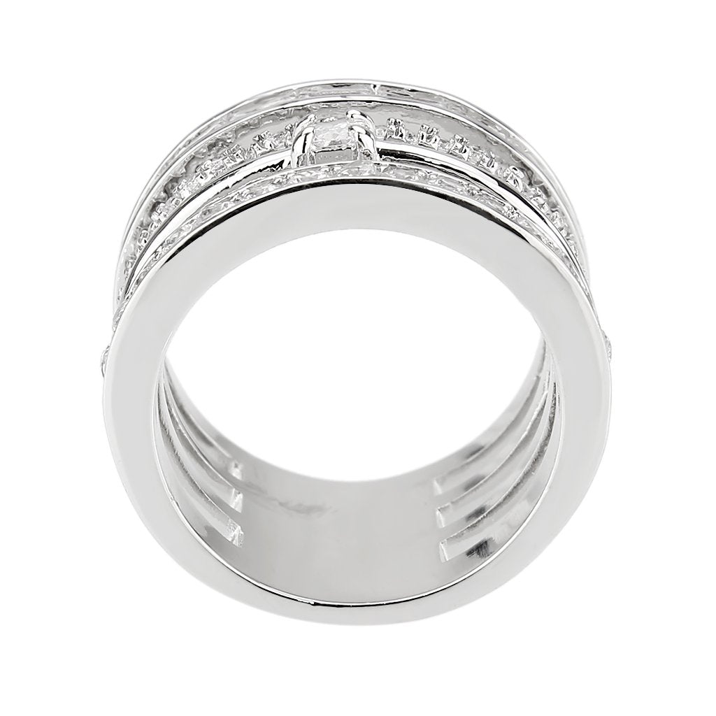3W1607 - Rhodium Brass Ring with AAA Grade CZ in Clear-2