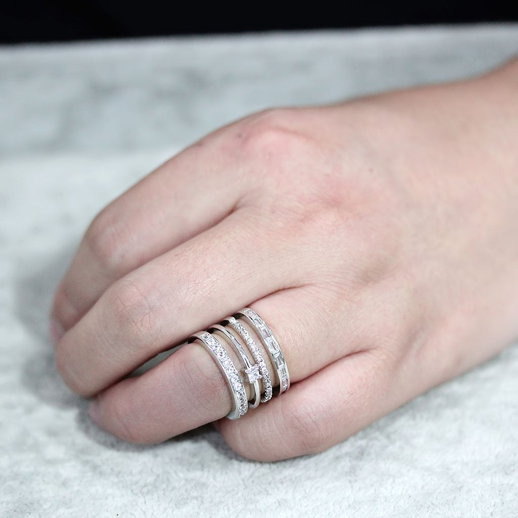 3W1607 - Rhodium Brass Ring with AAA Grade CZ in Clear-4