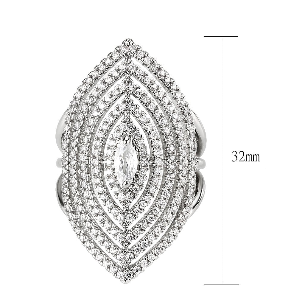 3W1608 - Rhodium Brass Ring with AAA Grade CZ in Clear-1