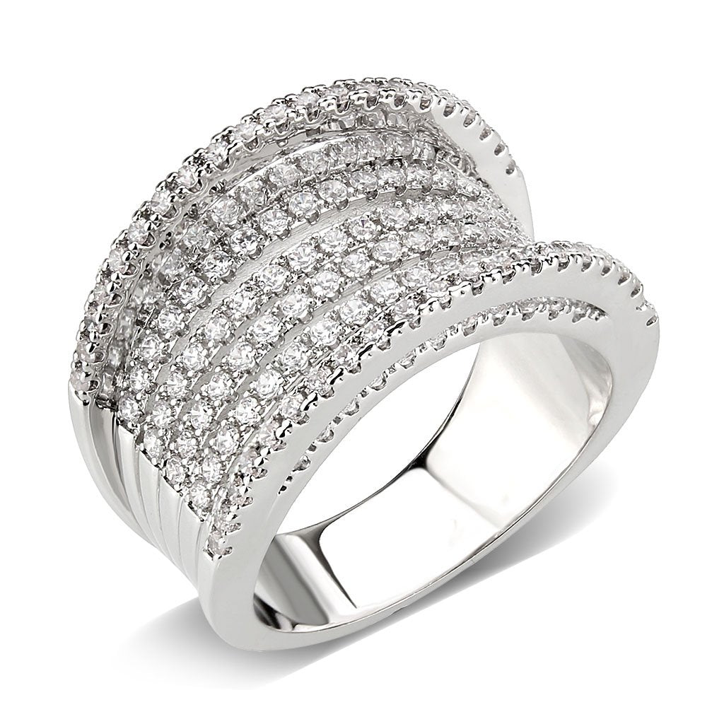 3W1609 - Rhodium Brass Ring with AAA Grade CZ in Clear-0